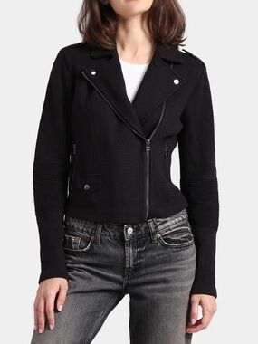 NEW MINNIE ROSE Cotton Blend Moto Jacket in Black Size M NWOT